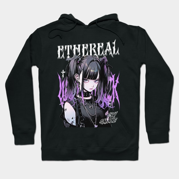 Ethereal Anime Goth Girl Hoodie by cursedink